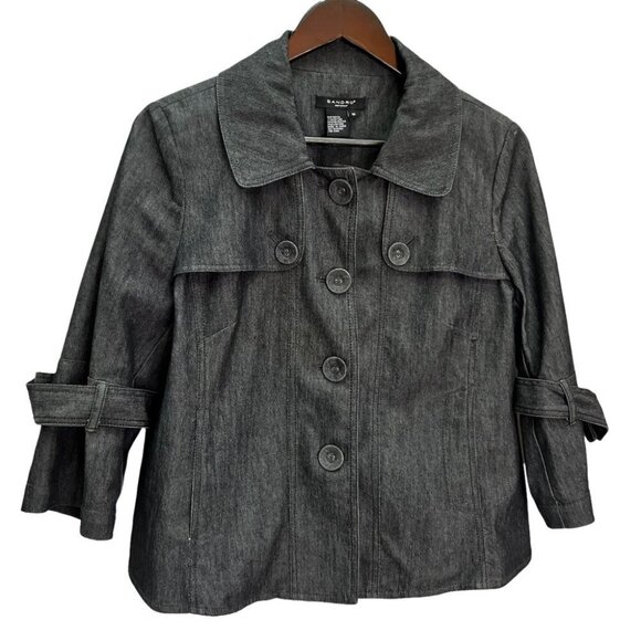 SANDRO Black Cotton Denim Cropped Burron Front Jacket Size M - Picture 2 of 9